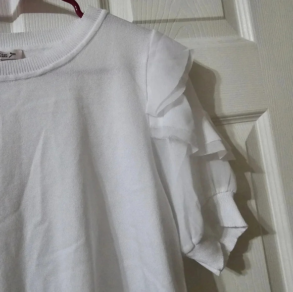 Nanette Lepore White Knit Sweater w/ Layered Chiffon Ruffle Sleeves, EUC! - Picture 5 of 10